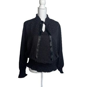 G.I.L.I. Animal Jacquard Woven Top with Smocked Waist and Cuff Detail